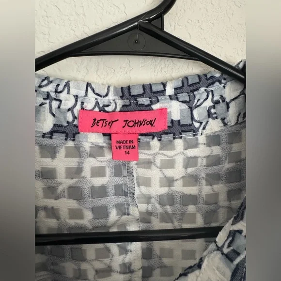 Betsey Johnson Blue & White Floral Grid Burnout Fit Flare Dress - Picture 2 of 10